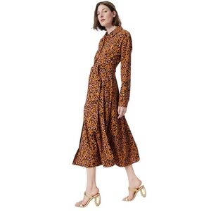 DO Dee Ocleppo XL AVA Leopard Animal Print Tie Waist Shirtdress Maxi Long Sleeve